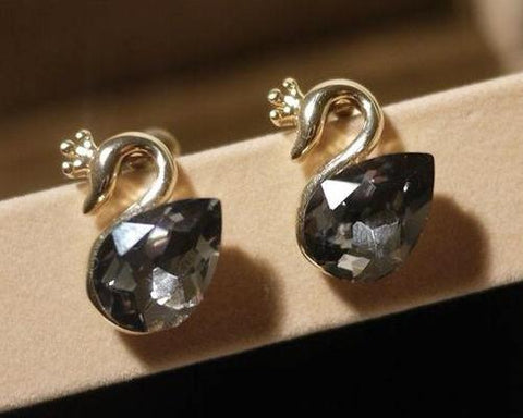 Swan Black Crystal Earrings