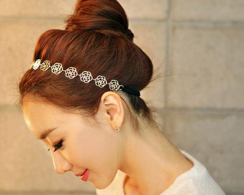 Lovely Rose Elastic Flower Headband - Bronze