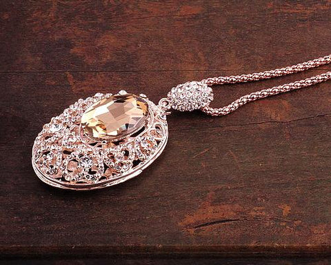 Sparkle Oval Champagne Crystal Necklace