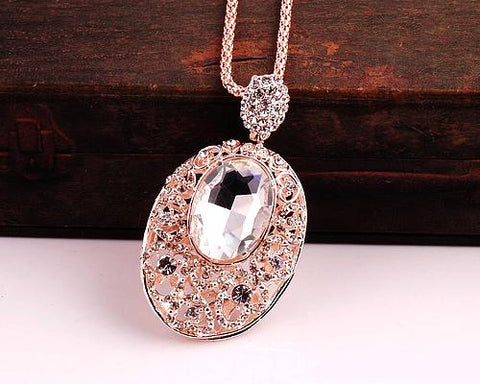 Sparkle Oval White Crystal Necklace