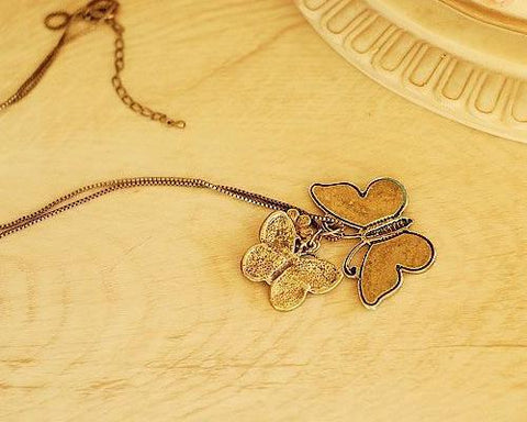 Vintage Butterfly Flower Crystal Necklace