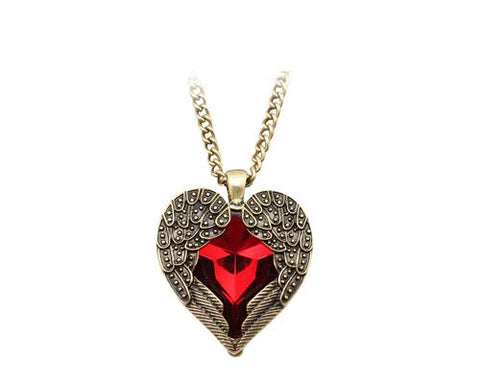 Vintage Bronze Red Heart Necklace