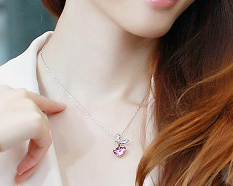 Lovely Heart Apple Bling Crystal Necklace - White