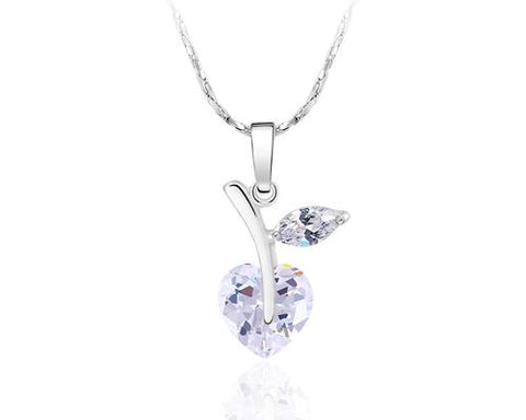 Lovely Heart Apple Bling Crystal Necklace - White