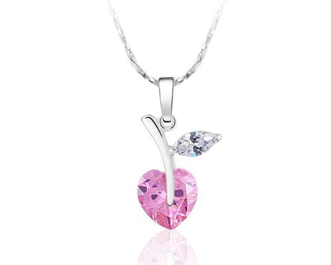 Lovely Heart Apple Bling Crystal Necklace - Pink