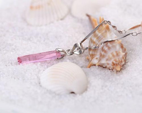 Rectangle Crystal Pendant Necklace - Pink
