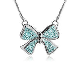Noble Bow-knot Silver Crystal Necklace - Ice Blue