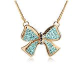 Noble Bow-knot Gold Crystal Necklace - Ice Blue