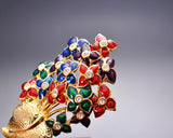 Colorful Crystal Flower Brooch and Earrings and Necklace Jewelry Set
