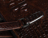 Crocodile Pattern Style Leather Slim Business Briefcase - Brown