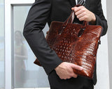 Crocodile Pattern Style Leather Slim Business Briefcase - Brown
