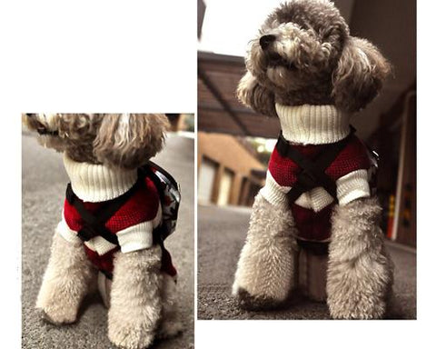 Pet Dog Costume Red Stripe Turtleneck Sweater - Small