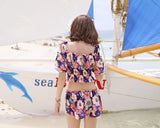 Light Floral Bikini Set with Cover Up Blouse and Shorts