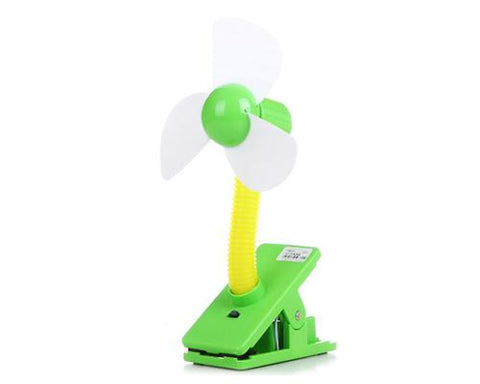 Clip-On USB Rechargeable Cooling Mini Baby Stroller Fan - Green
