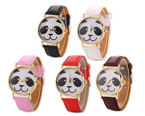 5 Pcs Panda Pattern Women PU Leather Wrist Watch