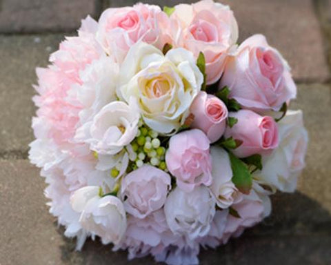 Romantic Silk Flower Wedding Bouquets - White Pink