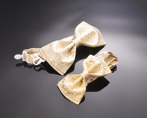 Father and Son Wedding Paisley Pattern Bow Tie Set - Gold